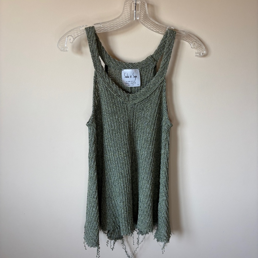 Sadie & Sage Women’s Green Indie Knit Tank Top sz M Boho Summer Shirt